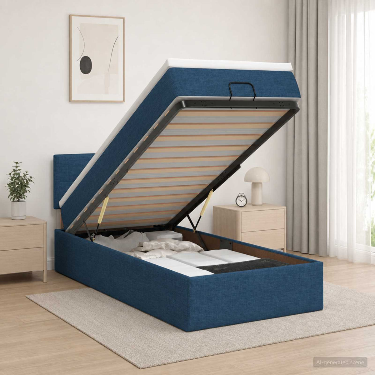 vidaXL Łóżko z pojemnikiem i materacem LED niebieski 100 x 200 cm