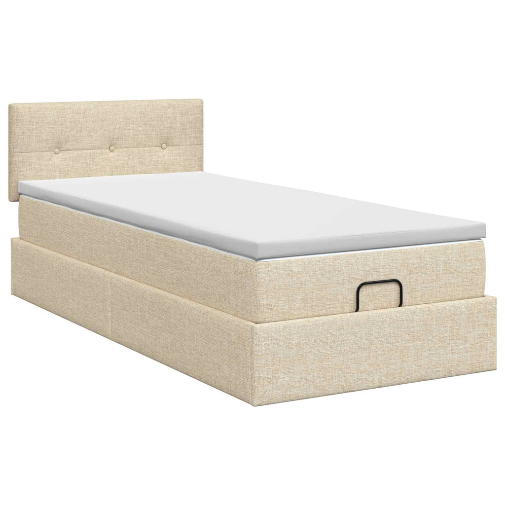 vidaXL Łóżko ottoman z materacem kremowy 90 x 190 cm tkanina