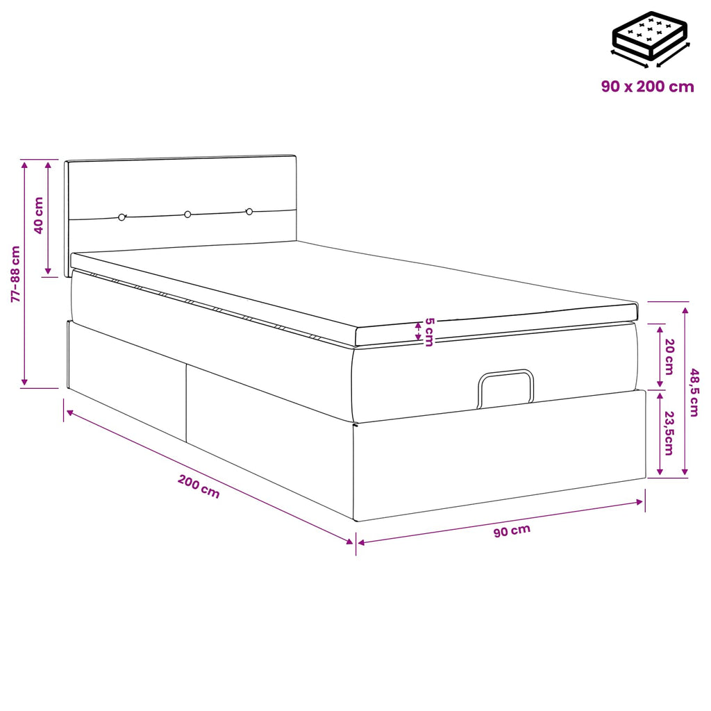 vidaXL Łóżko ottoman z materacem Czarny 90 x 200 cm tkanina