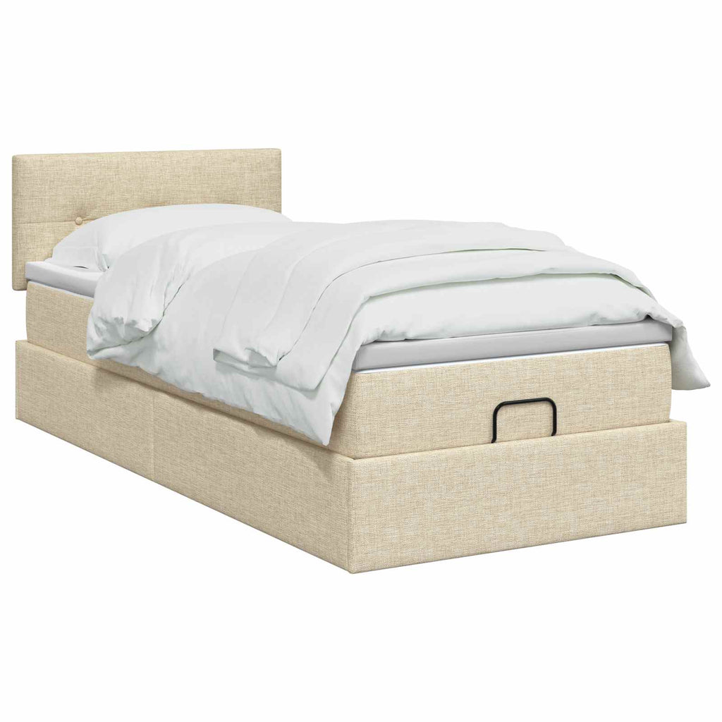 vidaXL Łóżko ottoman z materacem kremowy 90 x 200 cm tkanina