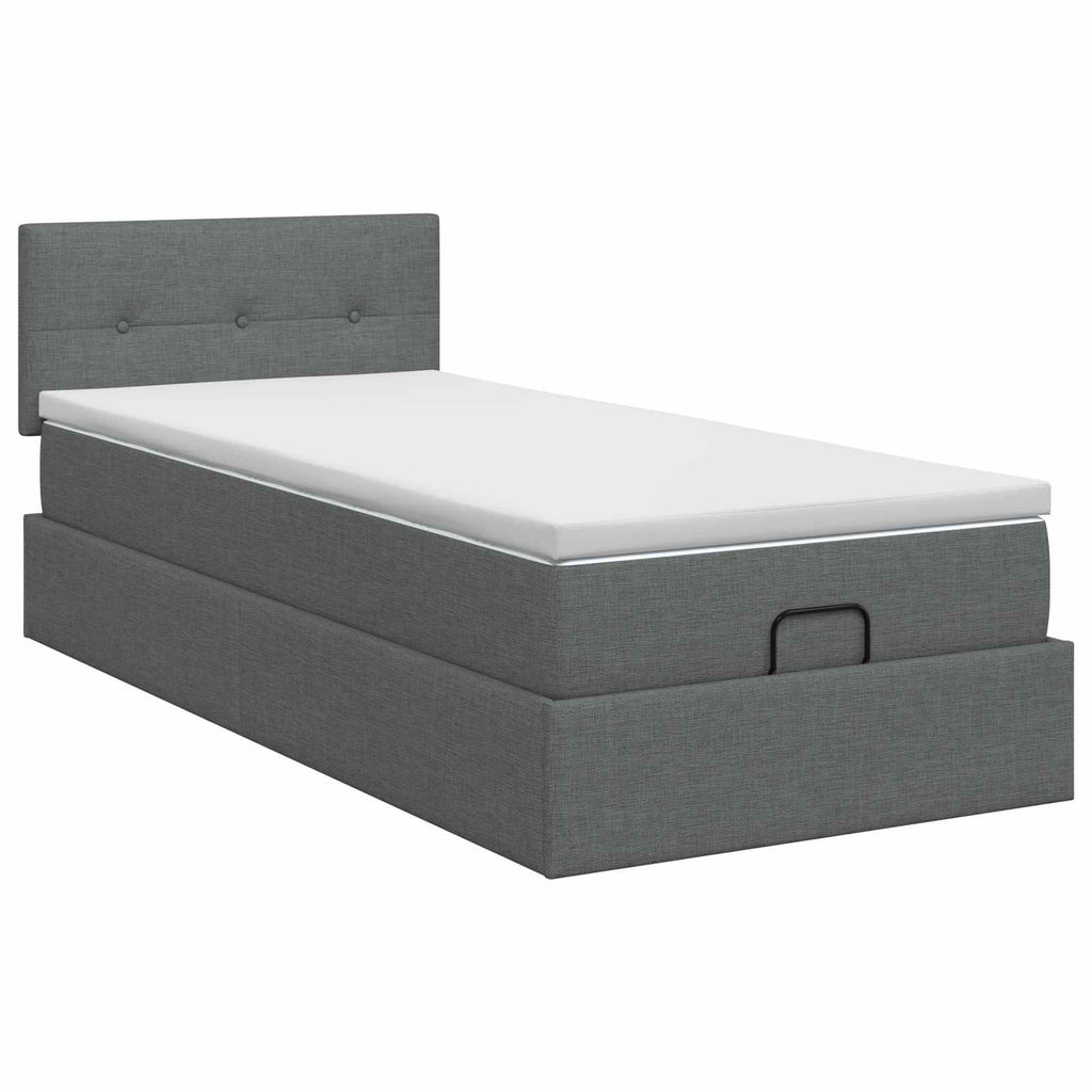 vidaXL Łóżko ottoman z materacem ciemnoszary 100 x 200 cm tkanina