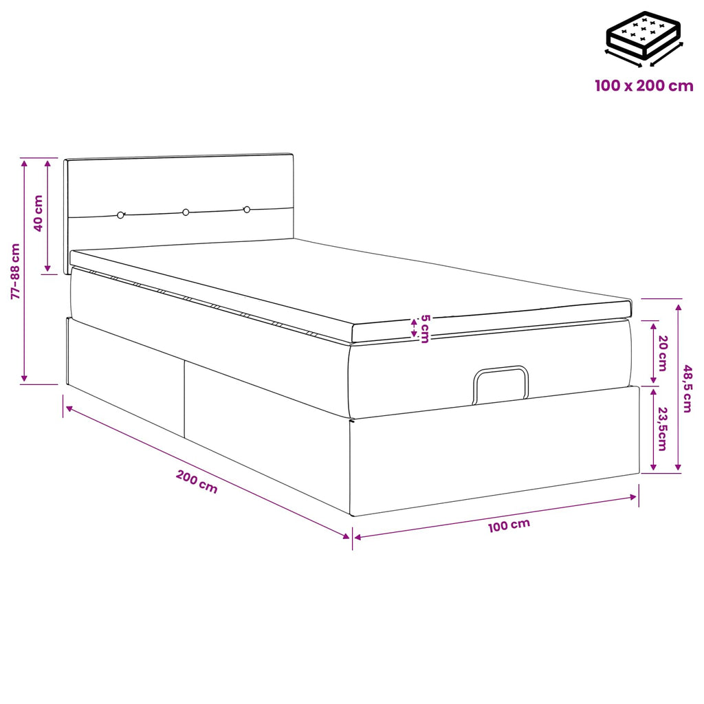 vidaXL Łóżko ottoman z materacem Czarny 100 x 200 cm tkanina