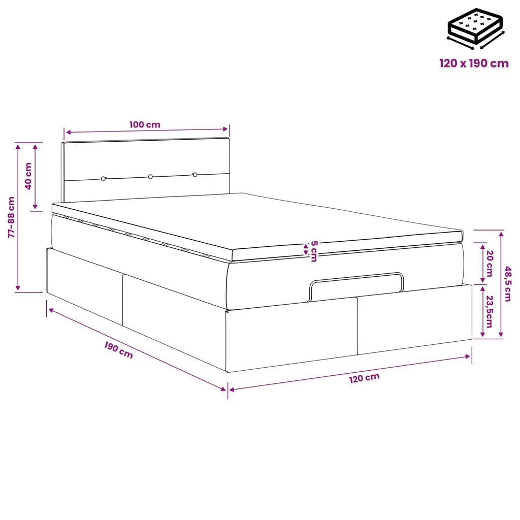vidaXL Łóżko ottoman z materacem Czarny 120 x 190 cm tkanina