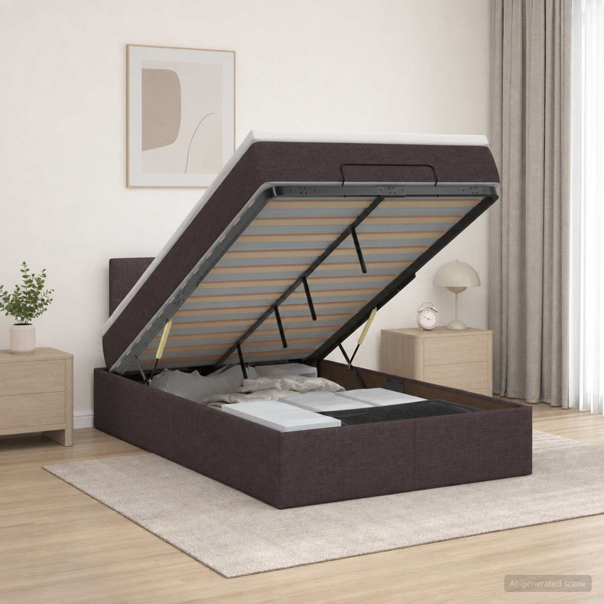 vidaXL Łóżko ottoman z materacem Ciemny brąz 120 x 200 cm tkanina