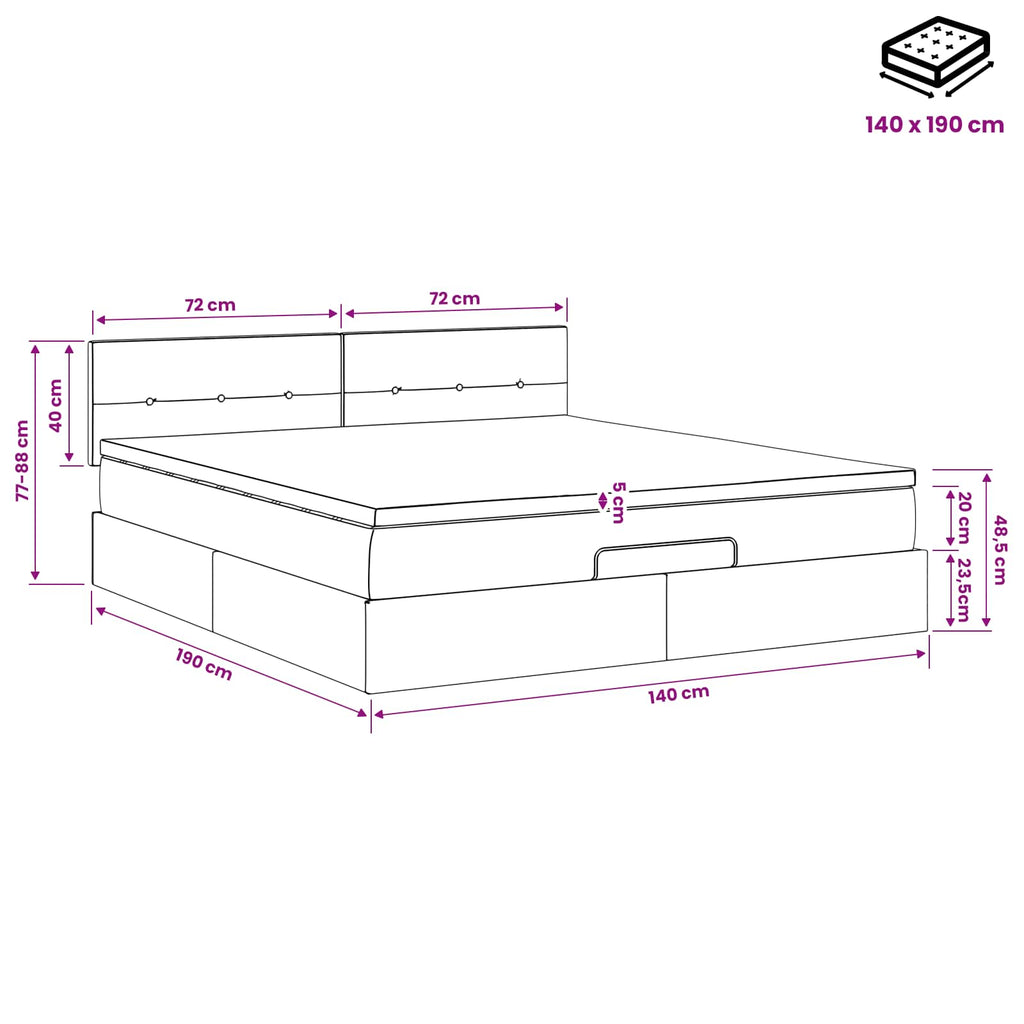 vidaXL Łóżko ottoman z materacem niebieski 140 x 190 cm tkanina