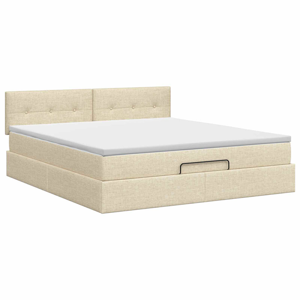 vidaXL Łóżko ottoman z materacem kremowy 180 x 200 cm tkanina