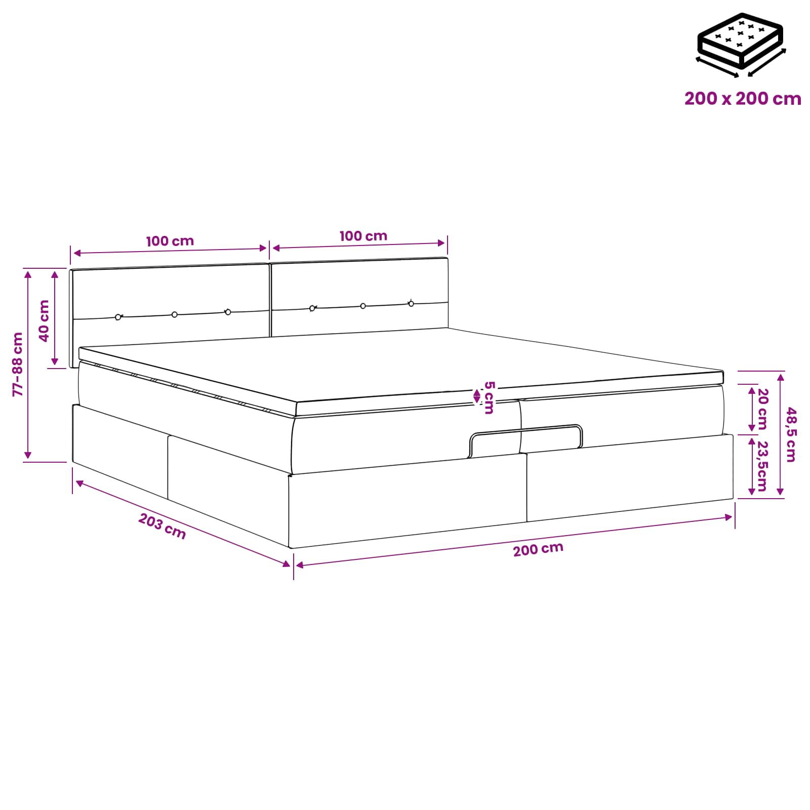 vidaXL Łóżko ottoman z materacem niebieski 200 x 200 cm tkanina