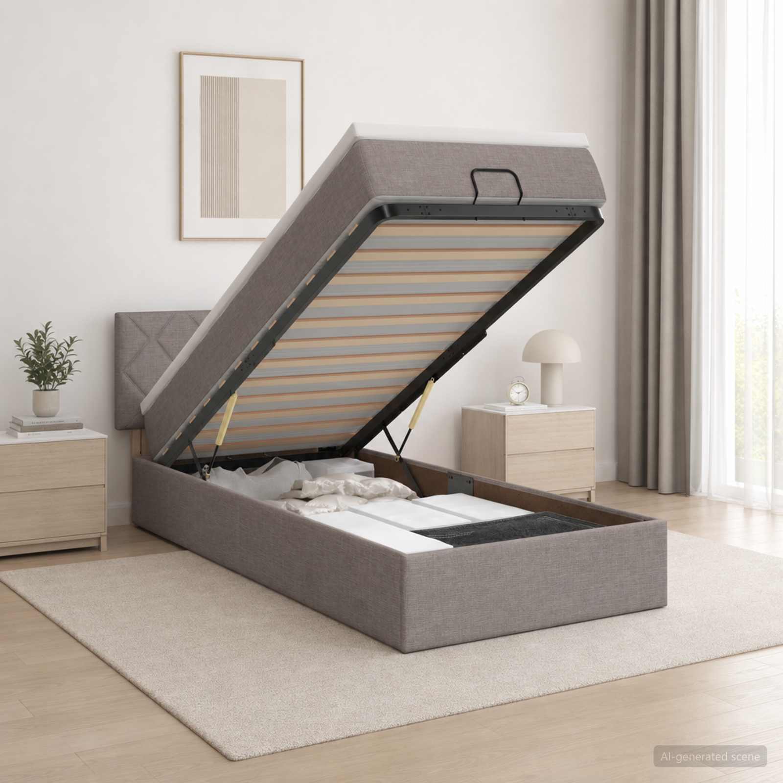 vidaXL Łóżko ottoman z materacem Ciemnoszary 100 x 200 cm tkanina