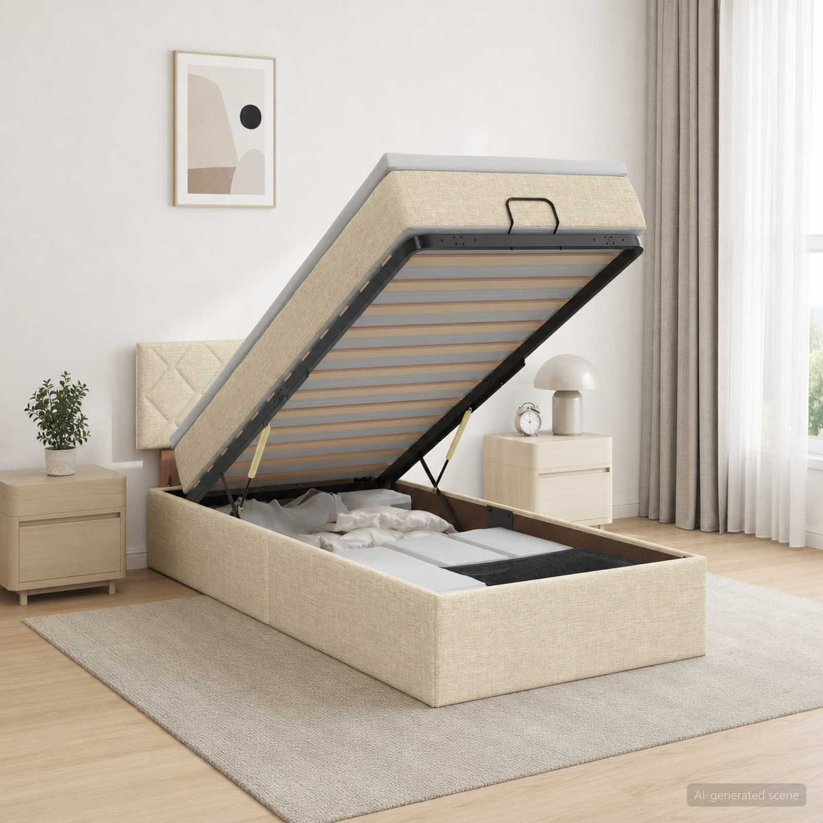 vidaXL Łóżko ottoman z materacem kremowy 80 x 200 cm tkanina