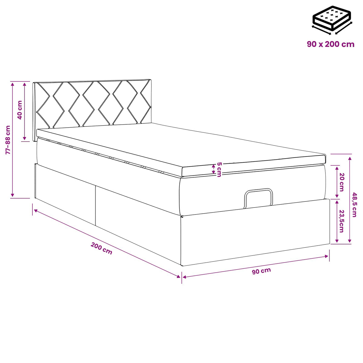 vidaXL Łóżko ottoman z materacem niebieski 90 x 200 cm tkanina