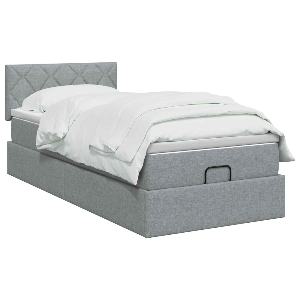 vidaXL Łóżko ottoman z materacem jasnoszary 100 x 200 cm tkanina