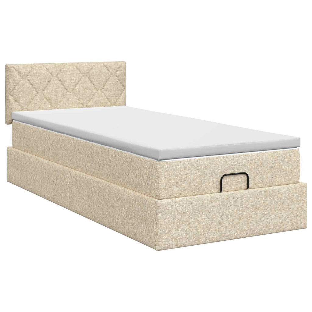 vidaXL Łóżko ottoman z materacem kremowy 100 x 200 cm tkanina