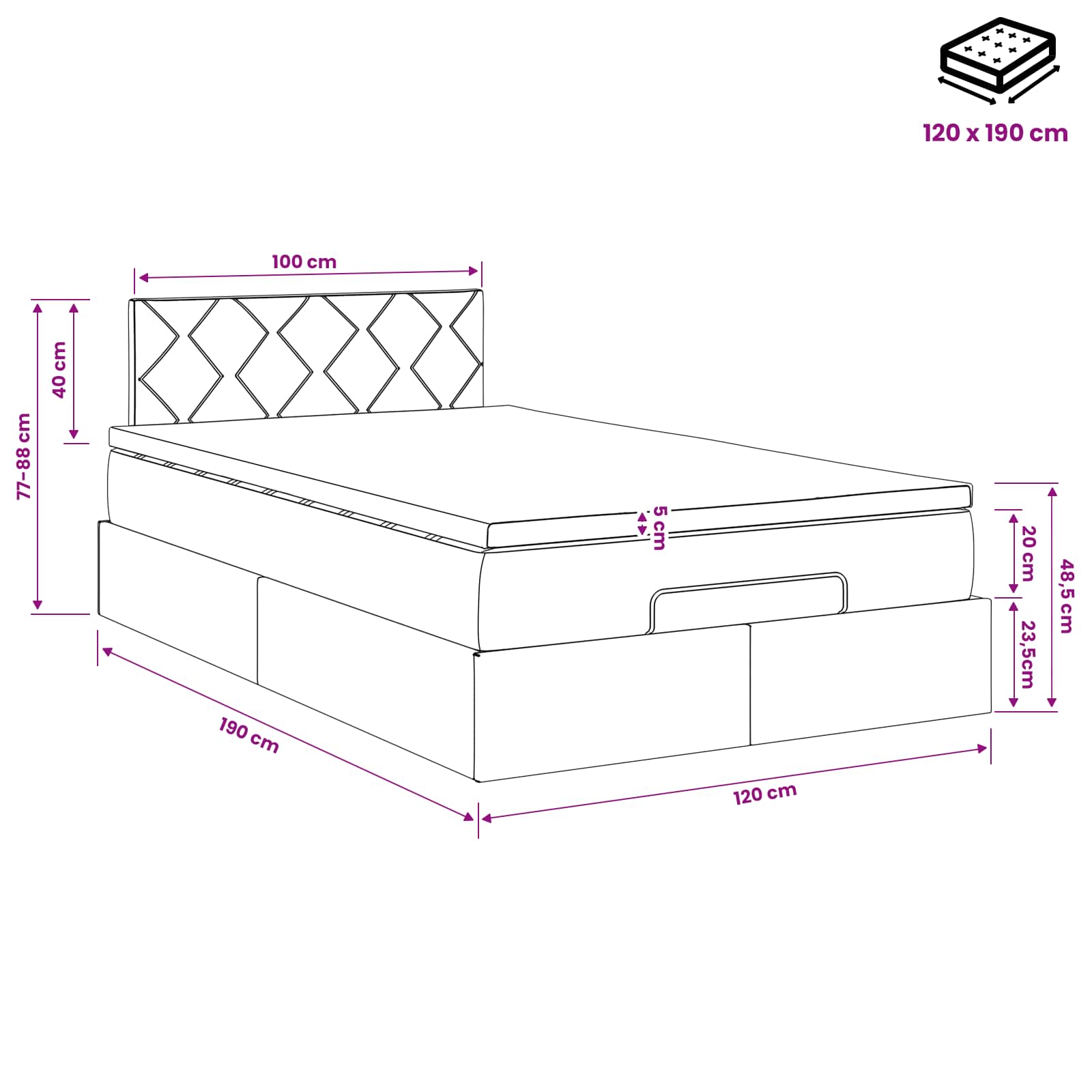 vidaXL Łóżko ottoman z materacem Ciemny brąz 120 x 190 cm tkanina
