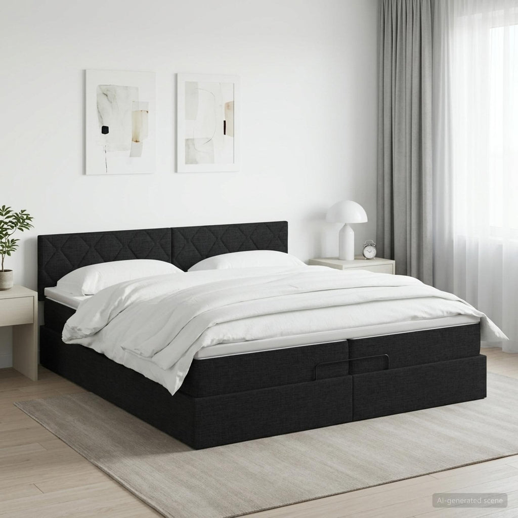 vidaXL Łóżko ottoman z materacem Czarny 200 x 200 cm tkanina