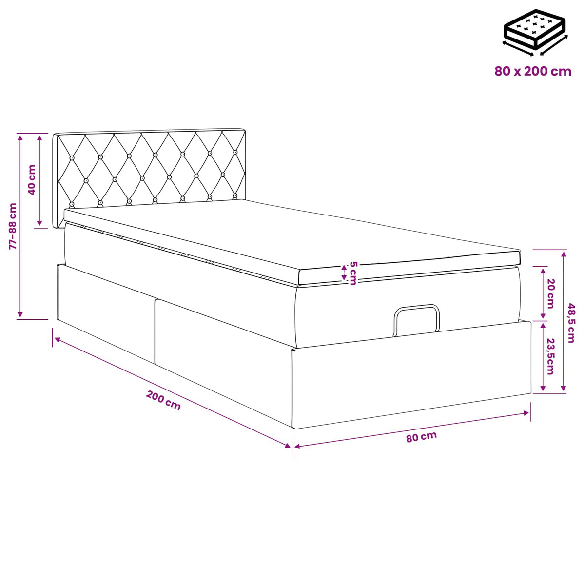 vidaXL Łóżko ottoman z materacem Ciemnozielony 80 x 200 cm Welur