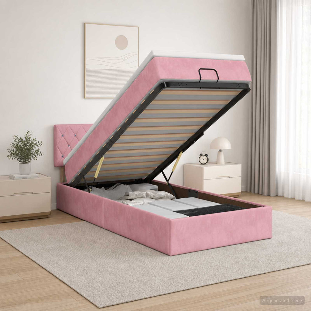 vidaXL Łóżko ottoman z materacem Z zagłówkiem różowy 80 x 200 cm Welur