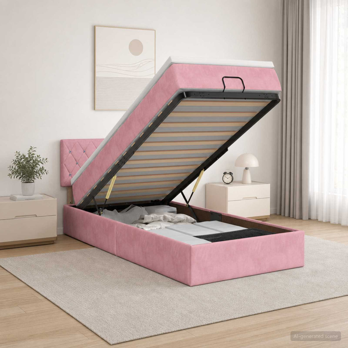 vidaXL Łóżko ottoman z materacem Z zagłówkiem różowy 80 x 200 cm Welur