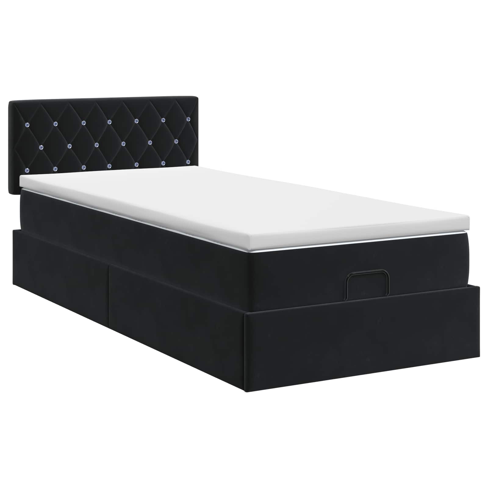 vidaXL Łóżko ottoman z materacem Z zagłówkiem Czarny 90 x 200 cm Welur