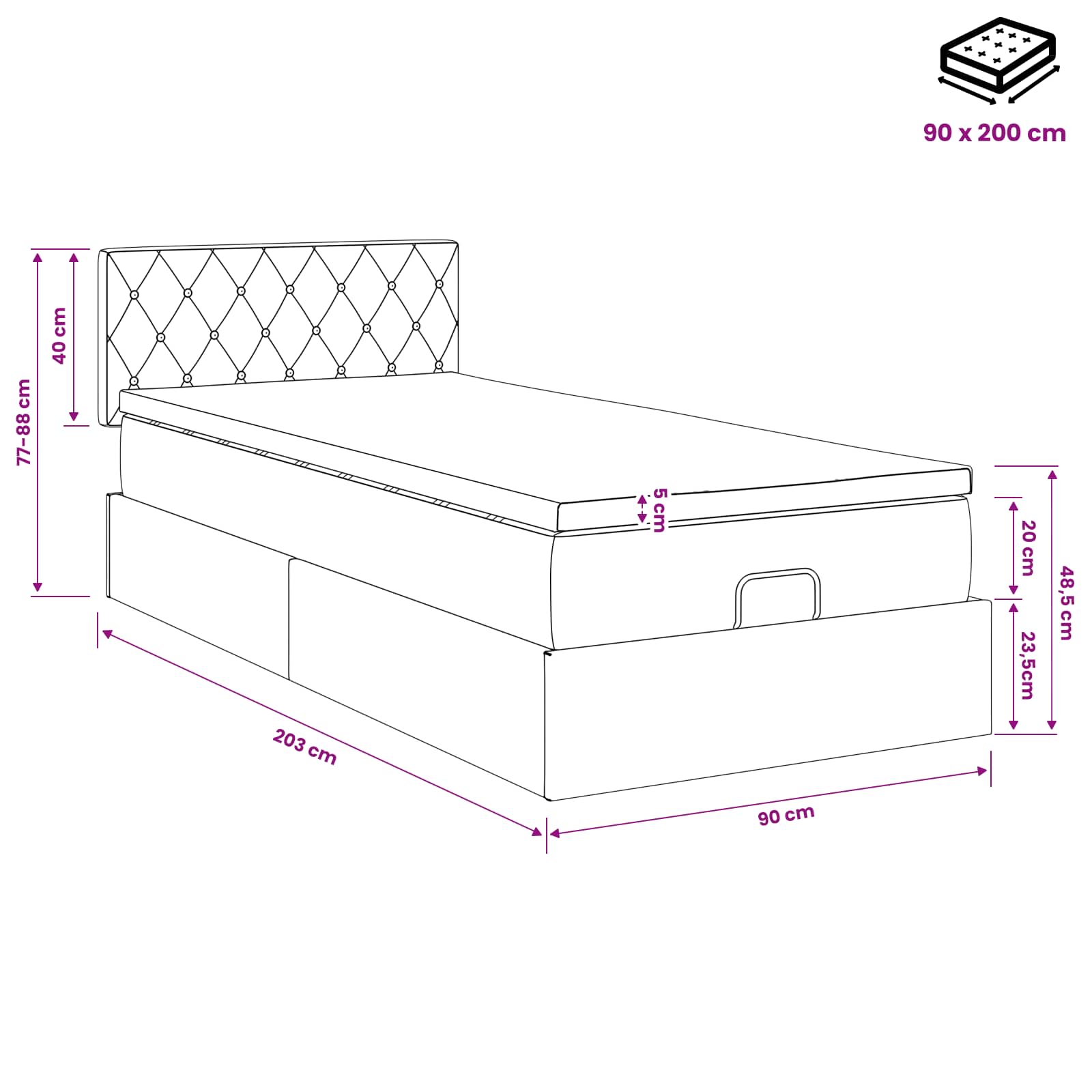 vidaXL Łóżko ottoman z materacem Ciemnoniebieski 90 x 200 cm Welur