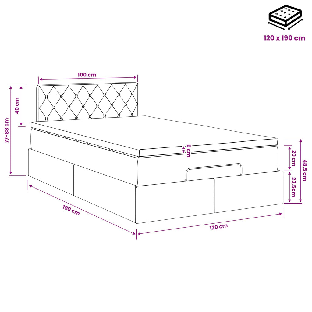 vidaXL Łóżko ottoman z materacem Ciemnoniebieski 120 x 190 cm Welur