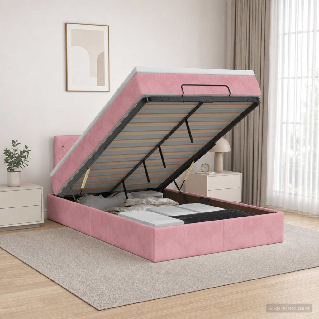 vidaXL Łóżko ottoman z materacem różowy 120 x 200 cm Welur