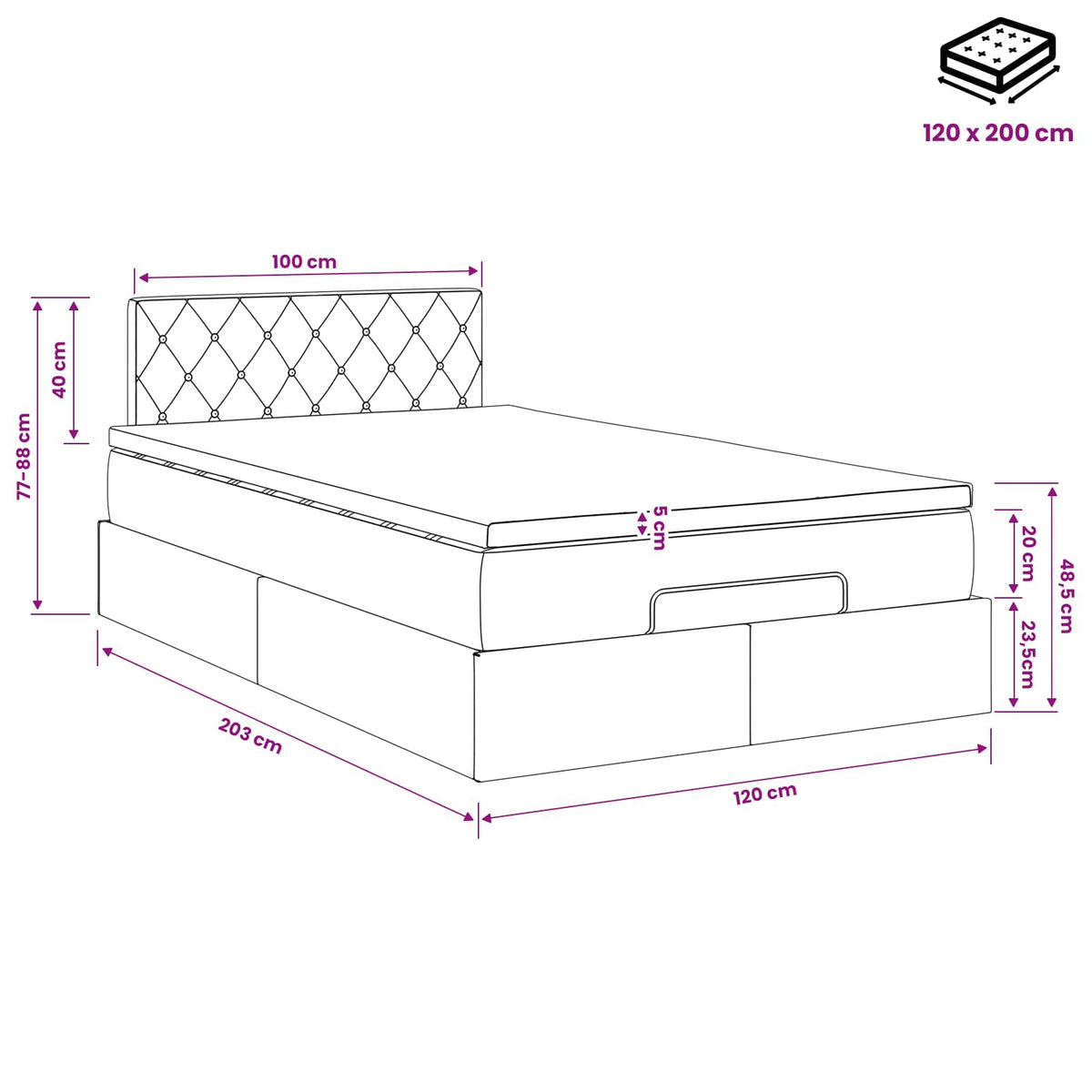 vidaXL Łóżko ottoman z materacem Ciemnoniebieski 120 x 200 cm Welur