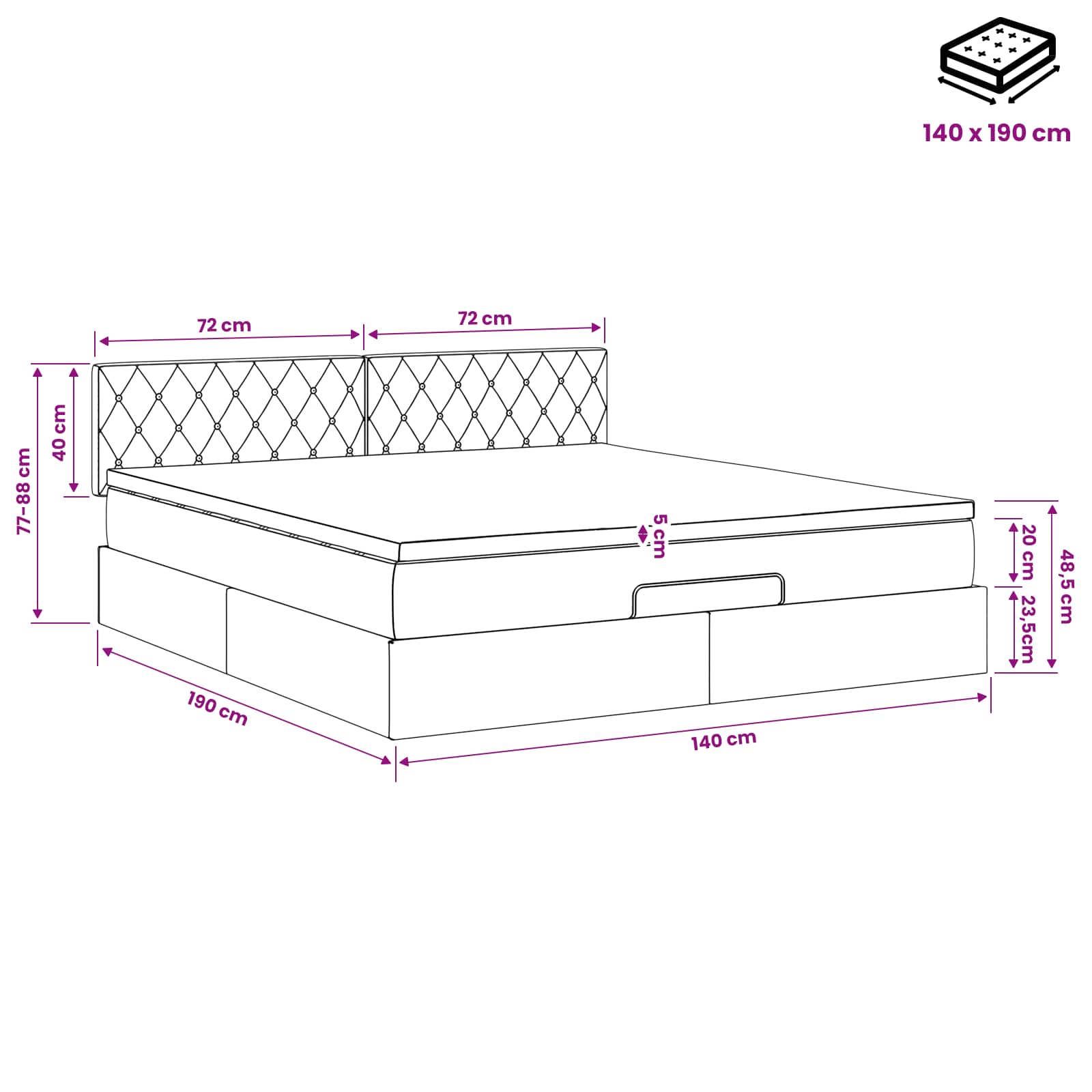 vidaXL Łóżko ottoman z materacem Ciemnozielony 140 x 190 cm Welur