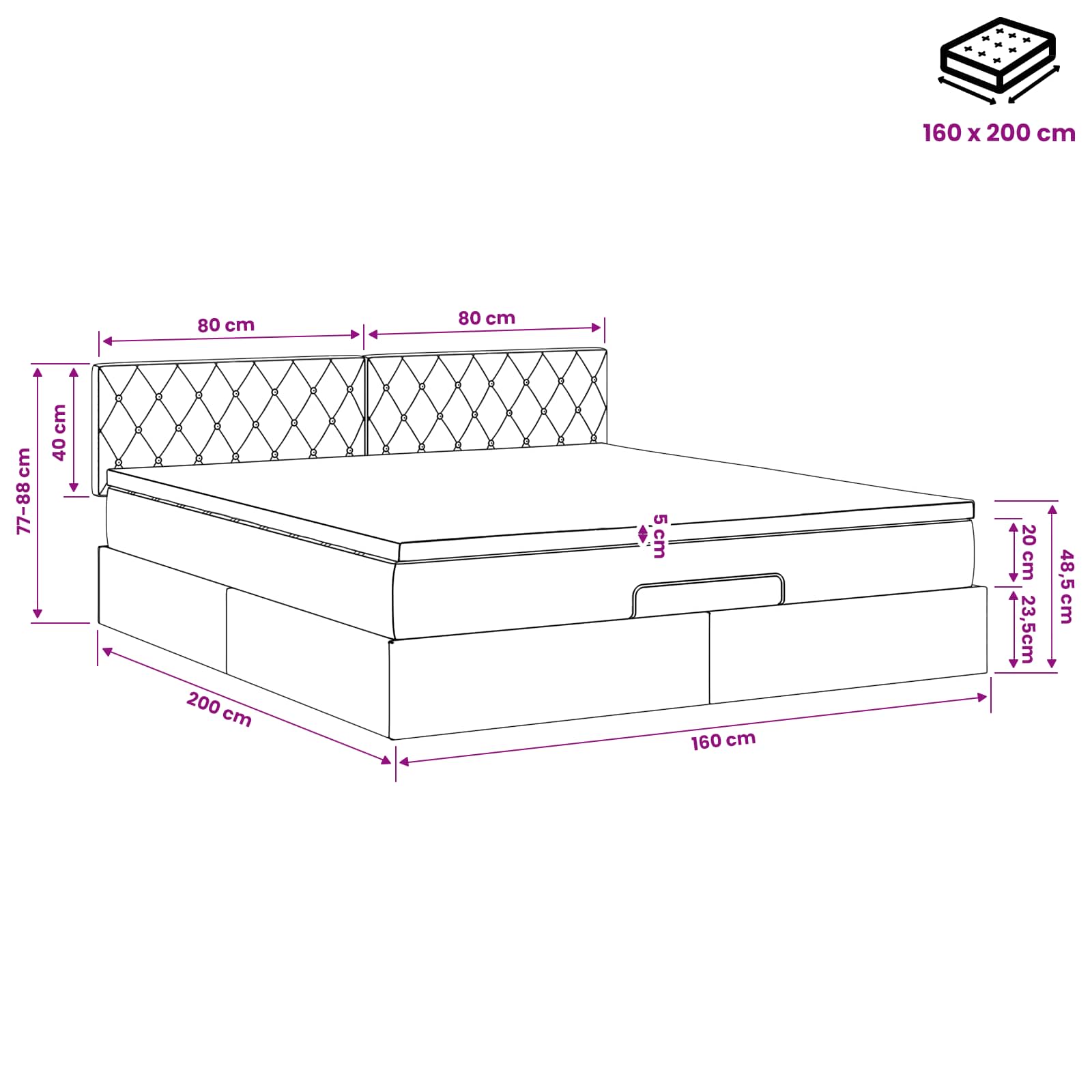 vidaXL Łóżko ottoman z materacem ciemnoszary 160 x 200 cm Welur