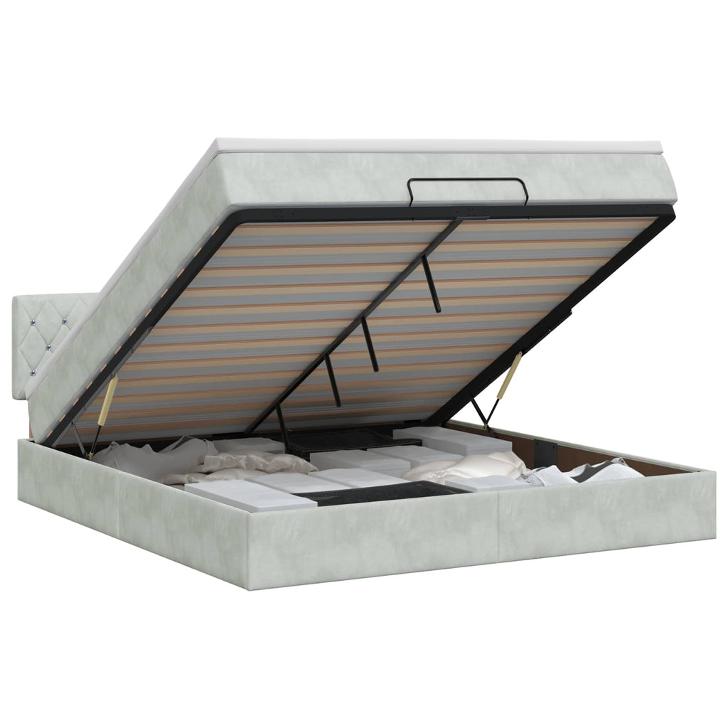vidaXL Łóżko ottoman z materacem jasnoszary 180 x 200 cm Welur