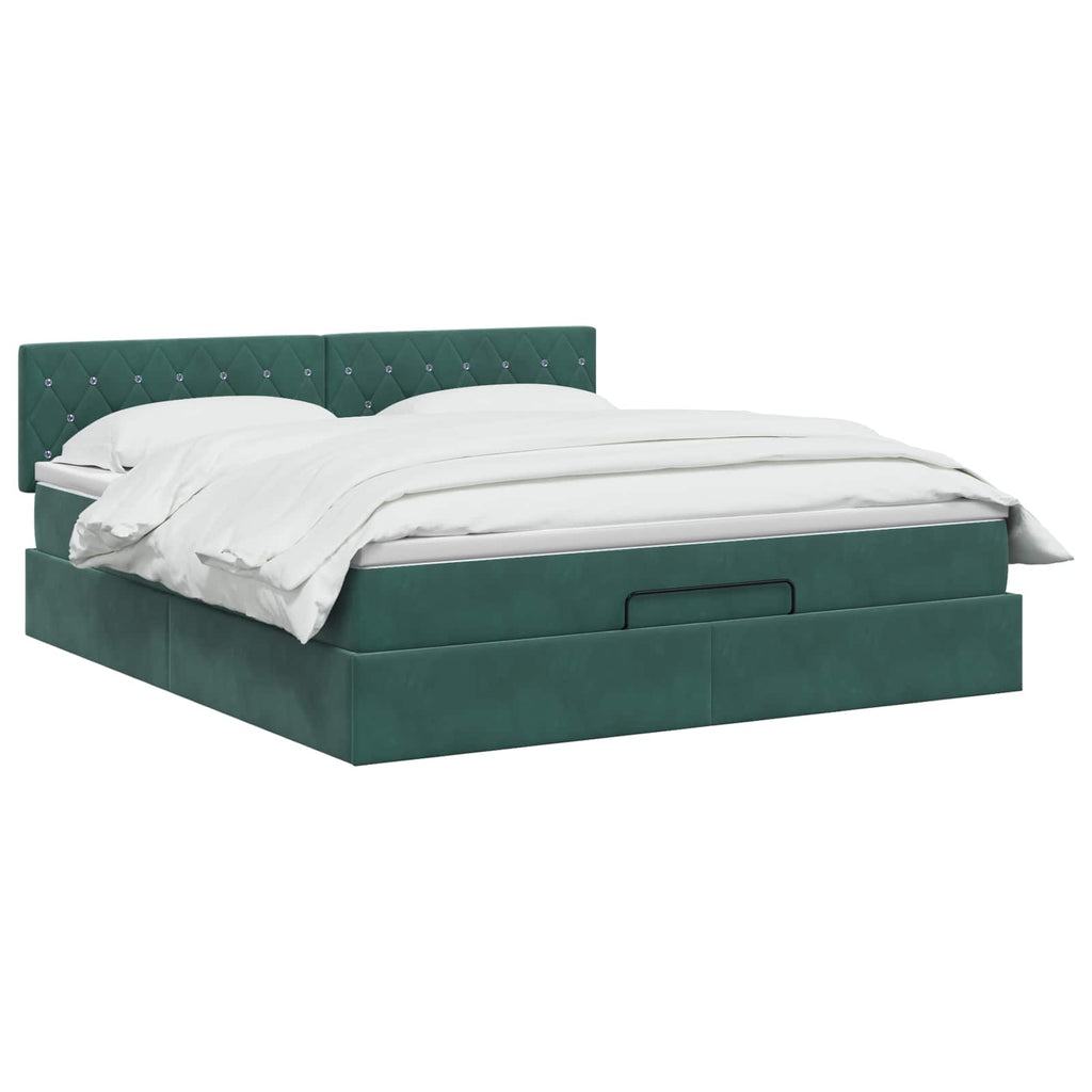 vidaXL Łóżko ottoman z materacem Ciemnozielony 180 x 200 cm Welur