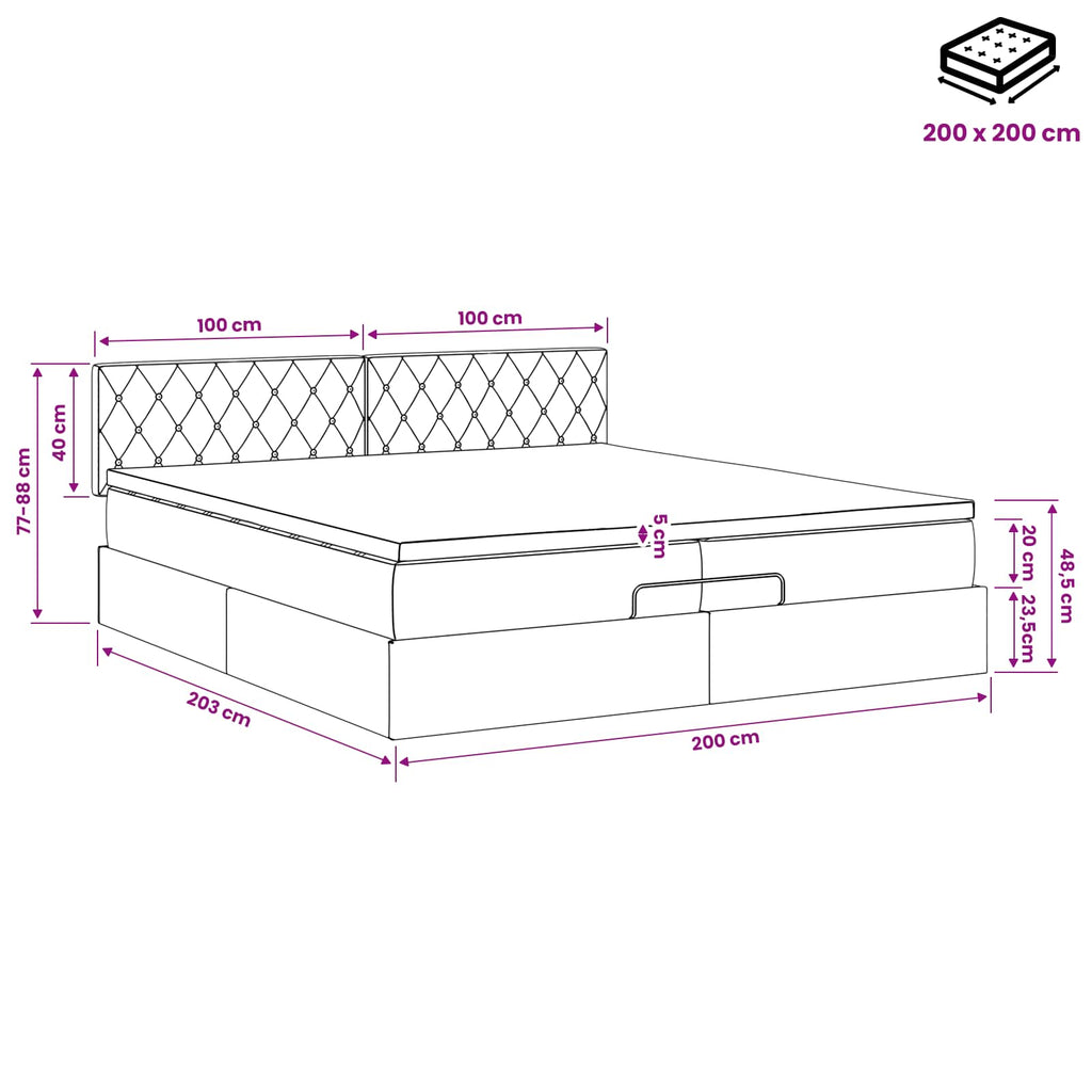vidaXL Łóżko ottoman z materacem jasnoszary 200 x 200 cm Welur