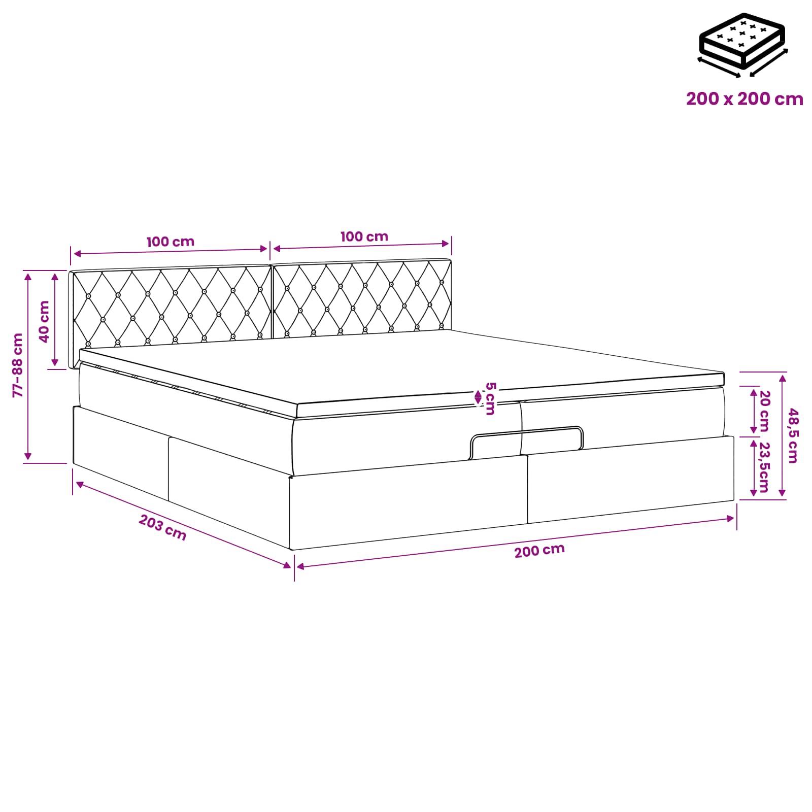 vidaXL Łóżko ottoman z materacem jasnoszary 200 x 200 cm Welur
