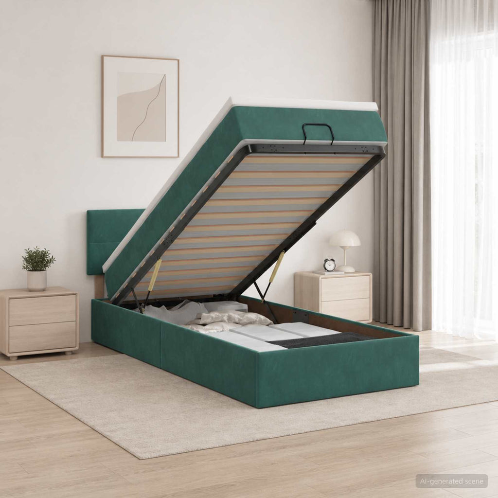 vidaXL Łóżko ottoman z materacem Ciemnozielony 100 x 200 cm Welur