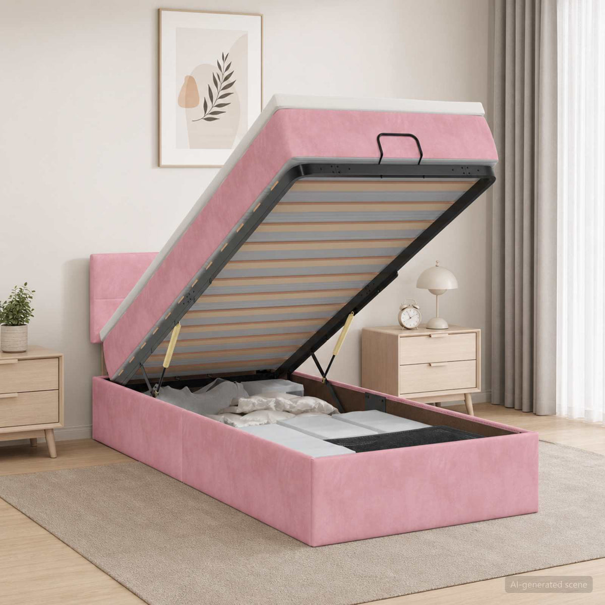 vidaXL Łóżko ottoman z materacem różowy 100 x 200 cm Welur