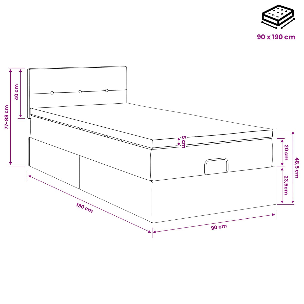 vidaXL Łóżko ottoman z materacem Ciemnozielony 90 x 190 cm Welur