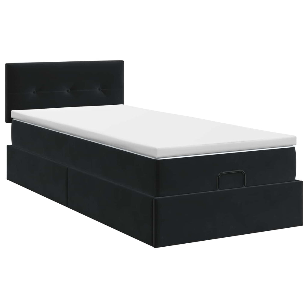 vidaXL Łóżko ottoman z materacem Z zagłówkiem Czarny 90 x 200 cm Welur