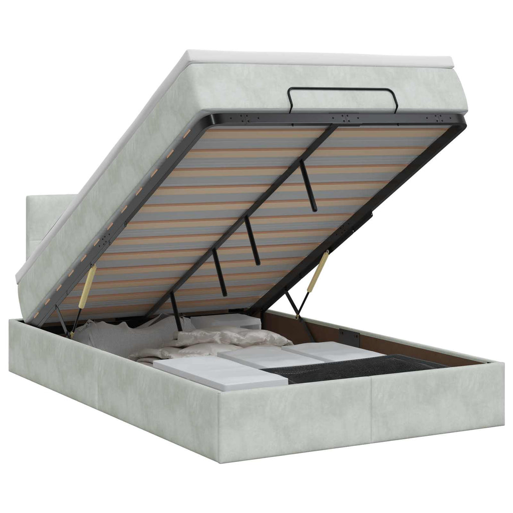 vidaXL Łóżko ottoman z materacem jasnoszary 120 x 200 cm Welur