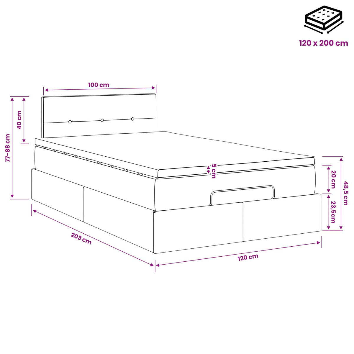 vidaXL Łóżko ottoman z materacem różowy 120 x 200 cm Welur
