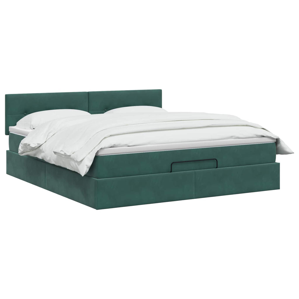 vidaXL Łóżko ottoman z materacem Ciemnozielony 180 x 200 cm Welur