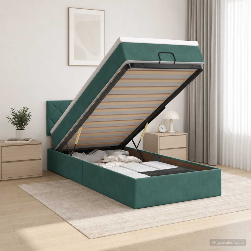 vidaXL Łóżko ottoman z materacem Ciemnozielony 80 x 200 cm Welur