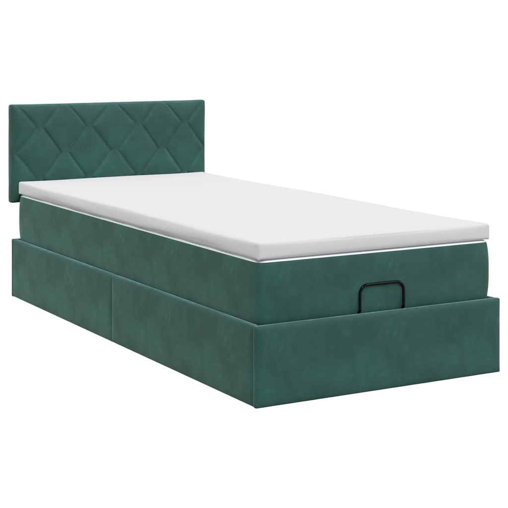 vidaXL Łóżko ottoman z materacem Ciemnozielony 80 x 200 cm Welur