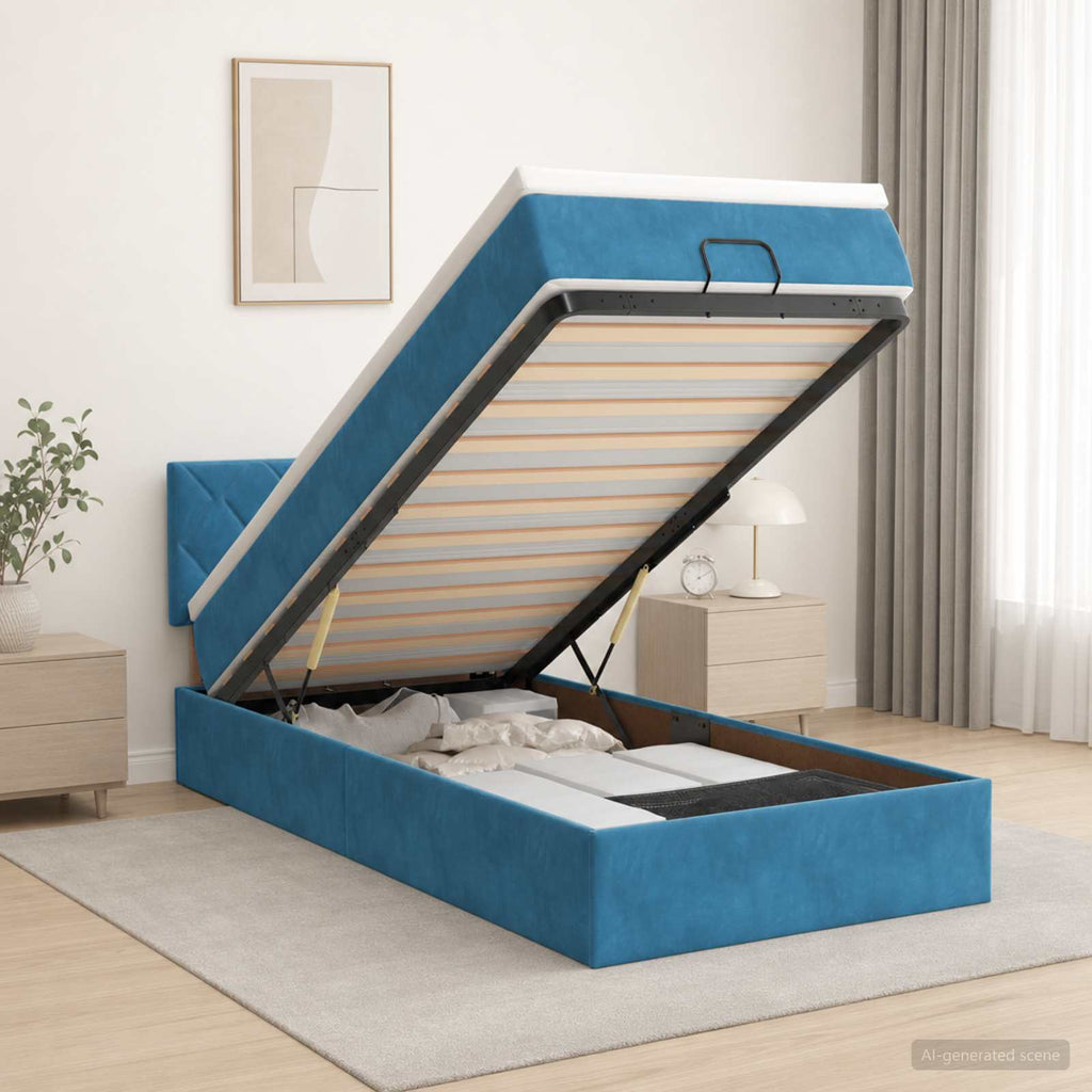 vidaXL Łóżko z pojemnikiem i materacem LED granatowy 100 x 200 cm