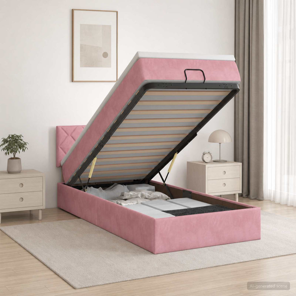 vidaXL Łóżko ottoman z materacem Z zagłówkiem różowy 90 x 200 cm Welur
