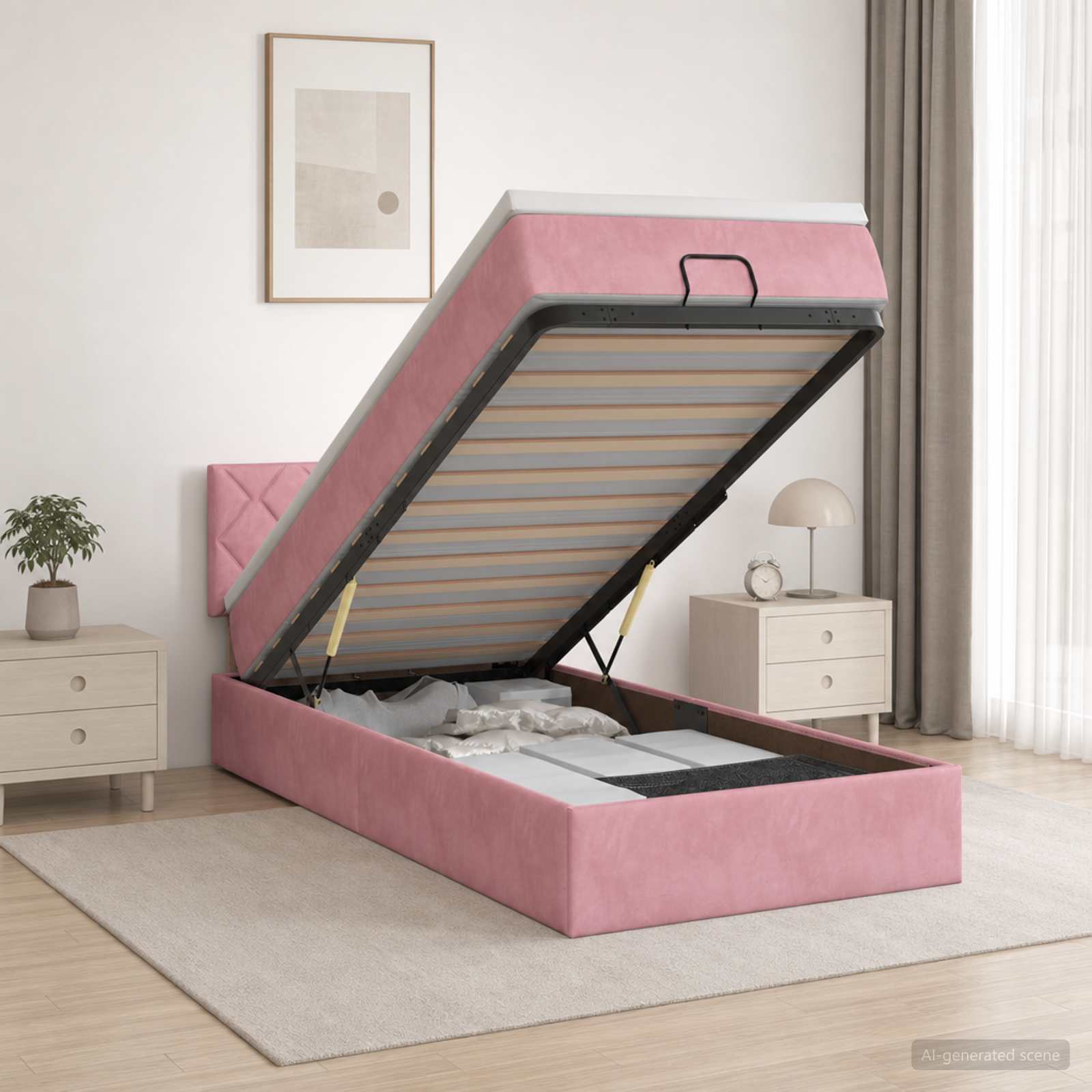 vidaXL Łóżko ottoman z materacem Z zagłówkiem różowy 90 x 200 cm Welur