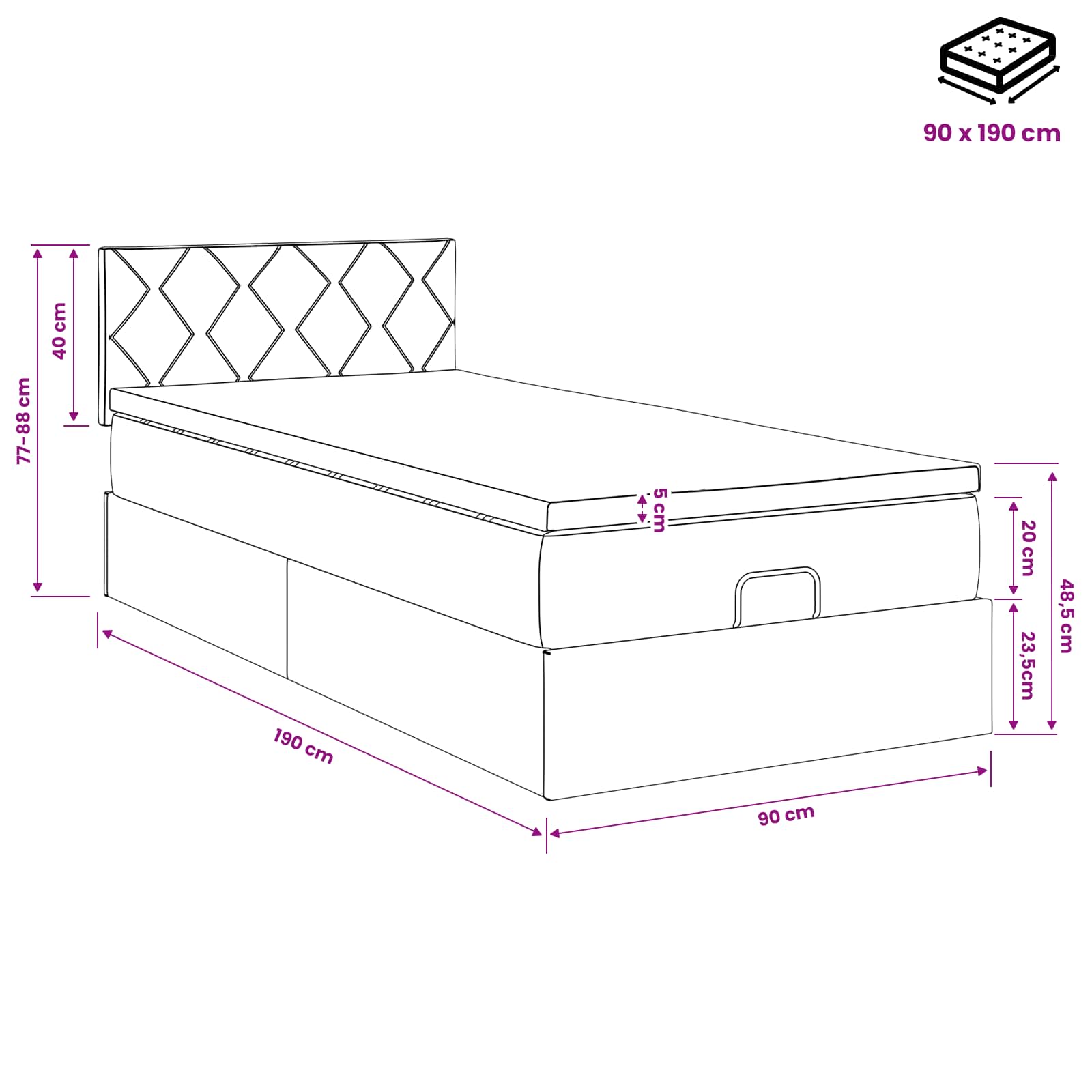 vidaXL Łóżko ottoman z materacem jasnoszary 90 x 190 cm Welur