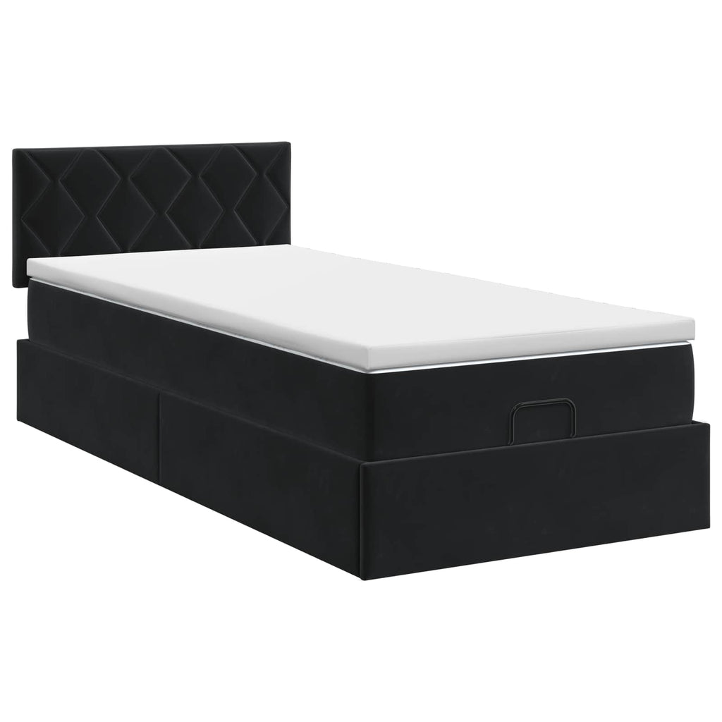 vidaXL Łóżko ottoman z materacem Z zagłówkiem Czarny 90 x 200 cm Welur