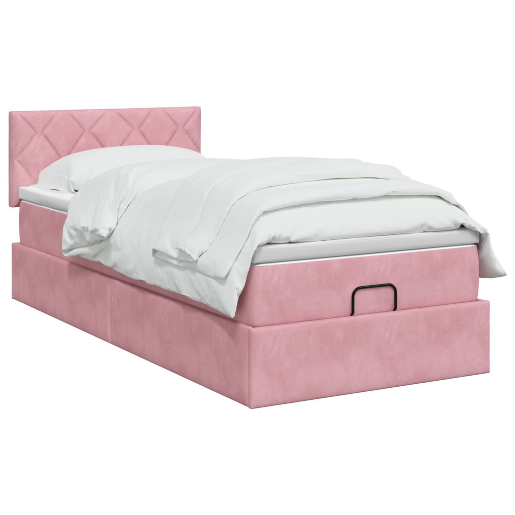 vidaXL Łóżko ottoman z materacem Z zagłówkiem różowy 90 x 200 cm Welur