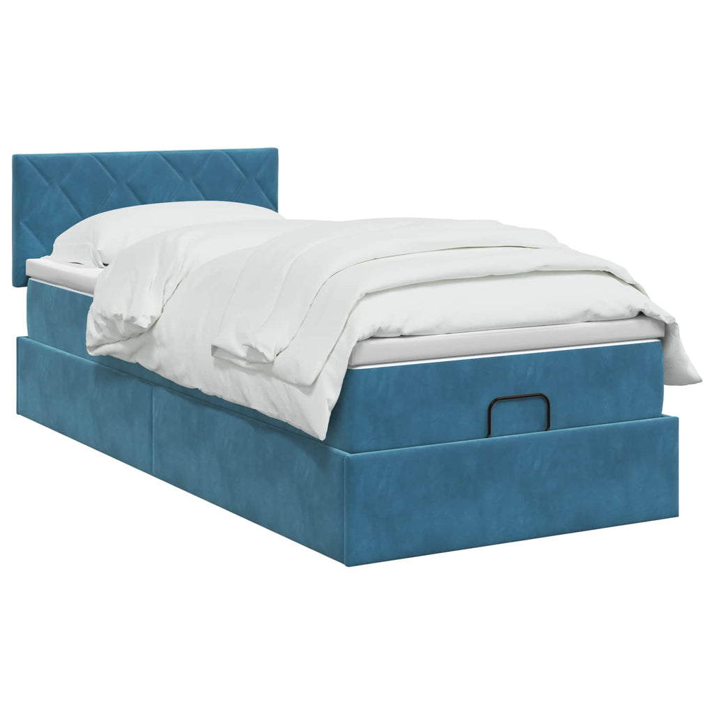 vidaXL Łóżko ottoman z materacem Ciemnoniebieski 100 x 200 cm Welur