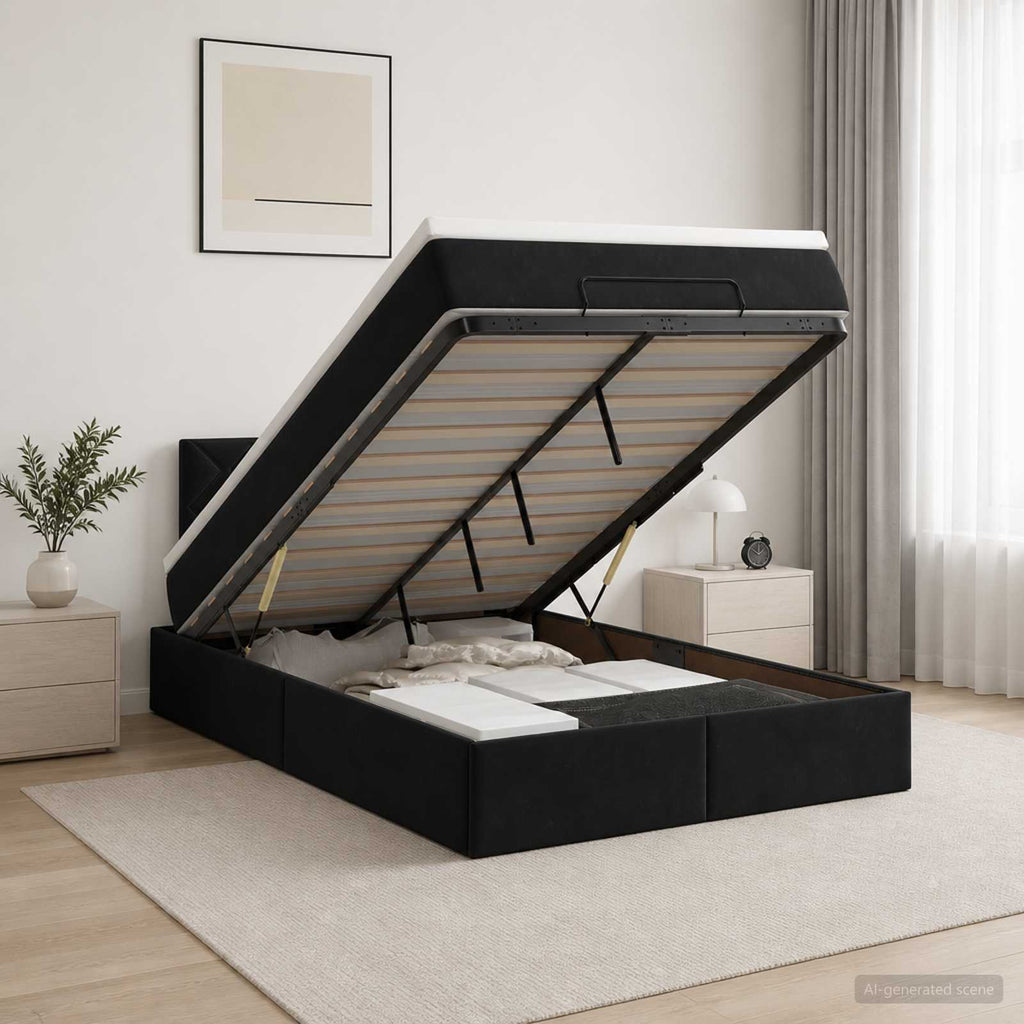 vidaXL Łóżko z pojemnikiem i materacem LED Czarny 120 x 200 cm Welur