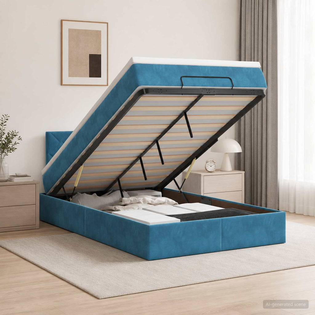 vidaXL Łóżko z pojemnikiem i materacem LED granatowy 120 x 190 cm